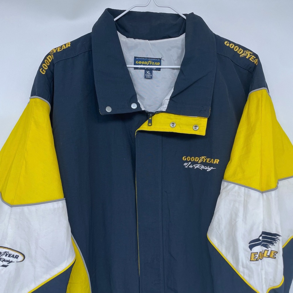 Vintage 90s Goodyear #1 in Racing Jacket Mens XL Navy Yellow White NASCAR - Picture 2 of 9